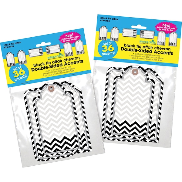 Chevron Black Tie Affair Double-Sided Accents, Multi-Design Set, 72/Set